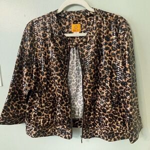 Ruby Rd Brown Leopard Sequin Girls Jacket Kids 12 Animal Print Zip Up
